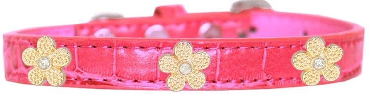 Gold Flower Widget Croc Dog Collar Bright Pink Size 20